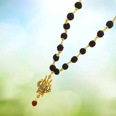 Haven gemsstone Most Beautiful God Sri Shiv Trishul OM Dotted Locket Pendant With Mala Gold-plated Beads Brass, Wood Pendant