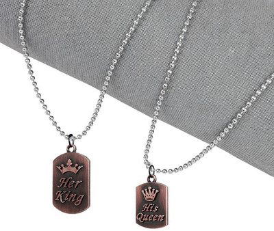 Stylewell Copper Color Her King And His Queen Crown Love Couple 2 In 1 Duo Pendant Locket Metal Pendant Set