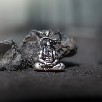 Temora Hanuman Silver Pendant Locket With Stainless Steel Chain for Men Silver Steel, Alloy, Brass, Silver Locket Set
