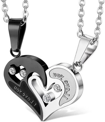 m a enterprises F 438_new_JSE-BLACK HRT PENDANT_542 Silver Cubic Zirconia Stone Pendant Set