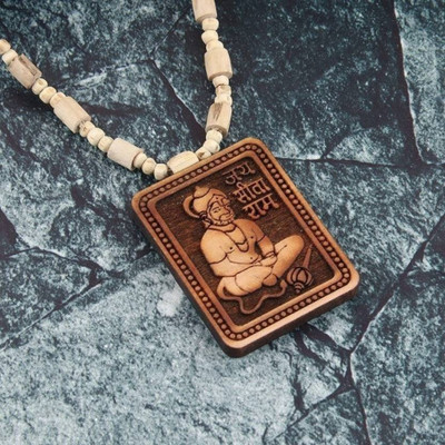 Shine Art Original & Natural Wood Tulsi Kanthi Mala With Hanuman ji Shri Bageshwar Dham Wood Locket Set