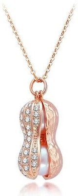 Heer Collection Peanut Shape Chain Pendant Necklace For Women and Girls Cubic Zirconia Stainless Steel Pendant Set