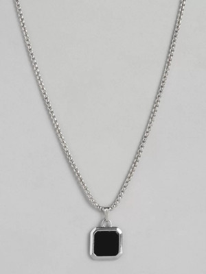 Harsh Enterprises unisex stylish square pendant necklace with chain Silver Stainless Steel