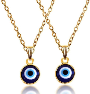 TODANI JEMS Pack Of 2 Blue Evil Eye Stone/Moti Nazar Suraksha Kavach Pendant Locket Necklace Gold-plated Stainless Steel Pendant Set