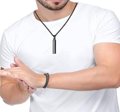 Astrootalk Stainless Steel 3D Cuboid Vertical Bar/Stick Locket Pendant Necklace Silver Stainless Steel Pendant