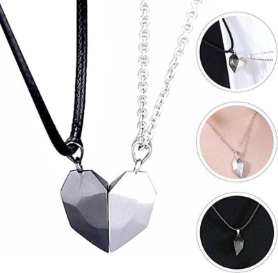 Syfer Magnetic Couple Heart Shape Pendant/Locket for Men and Women Silver Stainless Steel Pendant