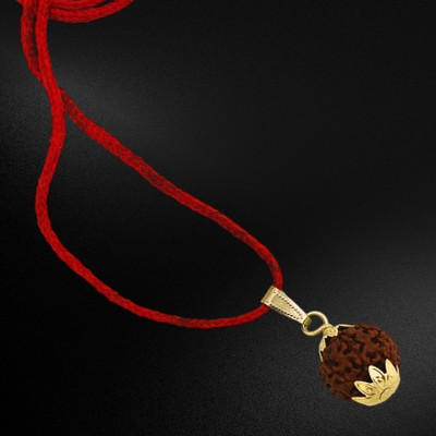 FLY PL STORE 7 Mukhi Rudraksha Original Certified Seven Face Natural Gold-plated Wood Locket Set