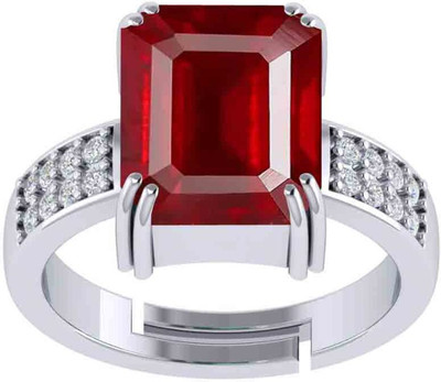 jemskart 7.25 Ratti Natural Ruby Stone Manik Ring Adjustable Panchdhatu Ring Brass Ruby Silver Plated Ring