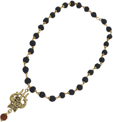 Kuttumb Gems & Jewels Most Beautiful Shiv Damru Dotted Locket Pendant With 5 Mukhi Rudraksha Mala Gold-plated Beads Brass, Wood Locket