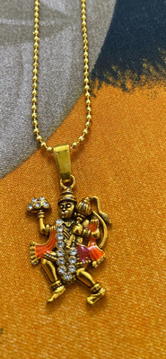pompeo GOLDEN HANUMAN JI WITH STONES WITH BALL CHAIN FOR MEN AND WOMEN/GIRLS AND BOYS Gold-plated Metal Locket Set