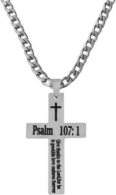 M Men Style Chrismax Gift Jesus Cross Psalms 107:1 With 22 Inch Steel Chain Sterling Silver Stainless Steel Pendant