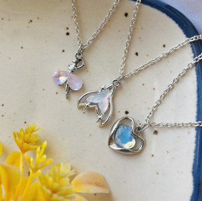 shinewithsirani Pack Of 3 Classy Aesthetic AD Silver Charm Pendant Necklace Set For Women Silver Alloy Pendant