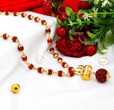 Malas Collection Shiv Trshul mala Gold-Plated Lord Shiva Locket rudraksha moti Gold-plated Wood Pendant Set