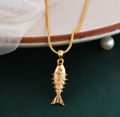NAVYA ART JPR Gold-Plated Braas Fish Pendant set with Gold Beass Snake Chain For Boys Grils Gold-plated Brass Locket Set