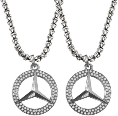 Utkarsh (2 Pcs) Diamond Stone Logo/Sign Bling Pendant Locket Necklace Box Chain Silver Stainless Steel Pendant Set