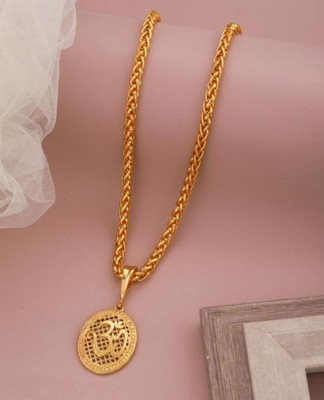 JIYANSHI ENTERPRISE Om Golden Round Jali & Jaypuri Chain Gold-plated Diamond Alloy Pendant Set