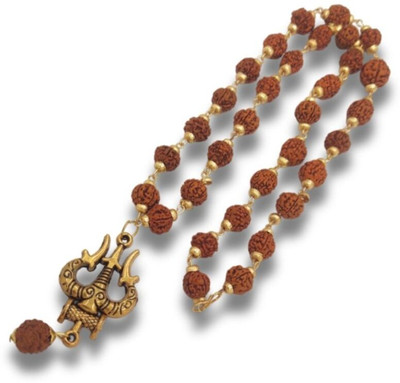 Fine Creation Most Demanded Lord Mahadev Dotted Locket Pendant With 5 Mukhi Rudraksha Mala Gold-plated Brass Locket