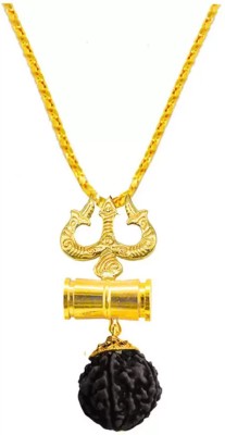 M Men Style Religious Lord Shiv Trishul Damaru Rudraksh Pendant Necklace Gold-plated Brass Pendant