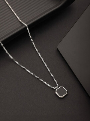 Smykker Fashion Black Stone Pendant for Men and Women Hip Hop Pendant Necklace Silver Stainless Steel Locket