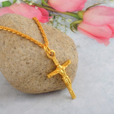 morir Gold Plated Brass Jesus Christ Cross Pendant Christian Amulet Necklace Gold-plated Brass Pendant