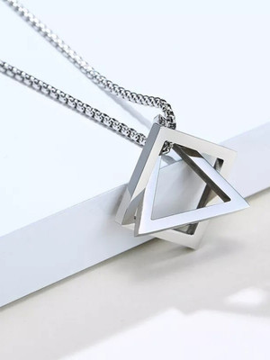 syrma Geometric Interlocking Triangle Square Pendant for Men and Women Silver Stainless Steel Locket