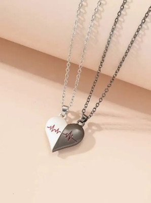 m a enterprises Magnet Heartbeat Couple Pendant for Men & Women Stylish personality Locket Silver Stainless Steel Pendant Set