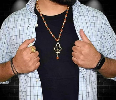 P. R. PRINTS Shiv Trshul mala Gold-Plated Lord Shiva Locket rudraksha moti Wood Pendant Set Brass Pendant