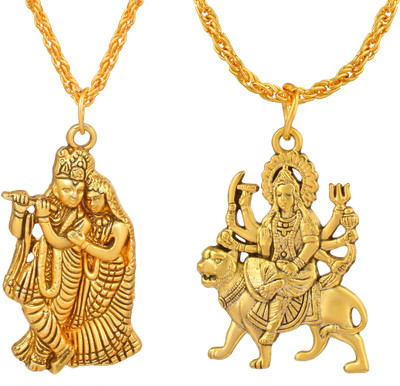BRBRIK Gold Plated Lord Sherawali Durga with Radha Krishna Combo Pendant Locket Gold-plated Brass Pendant