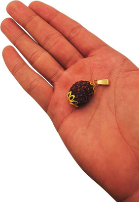 LOTUS Store Lab Certified Natural 3 Mukhi Rudraksha pendant three Face Rudraksh pendant Gold-plated Beads Brass Pendant