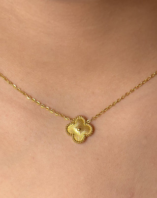 Temora Gold Plated Four leaf Charm Laxury Clover Necklace For women Gold-plated Plated Stainless Steel Chain Set