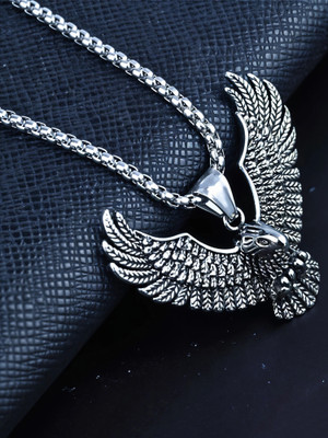 RAPPERSSHOP Falcon Bird Pendant with Stainless Steel Box Chain Sterling Silver, Rhodium Stainless Steel Pendant Set