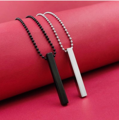 LaraFashion Stylish sliver- black 3D vertical bar cuboid stick locket pendant necklace Stainless Steel Pendant