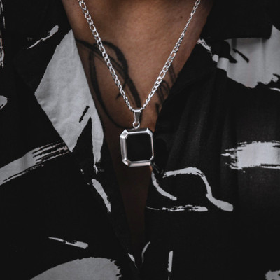 m a enterprises Silver Agate Stone Pendant Set