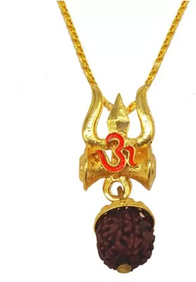 M Men Style Religious Lord Shiv Om Trishul Damaru Rudraksh Pendant Necklace Gold-plated Brass Pendant