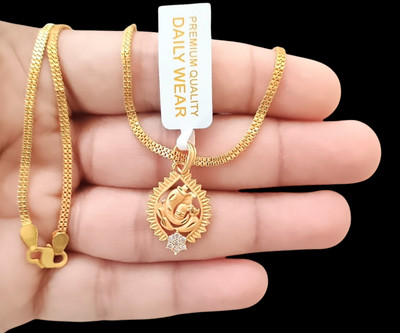 DIVS FASHION Ganeshji diamonds flower designer pendant with gold plated chain Gold-plated Brass Pendant