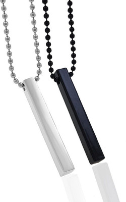 Diivine Hindu Black-Silver 3D Vertical Bar pendant for boys Rhodium Stainless Steel Locket Set
