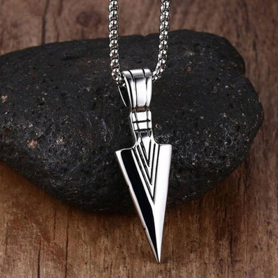 Whitechimes Men And Women Black Onyx Octagon Inlay Square Pendant and ARROW Locket Silver Agate Stainless Steel Pendant
