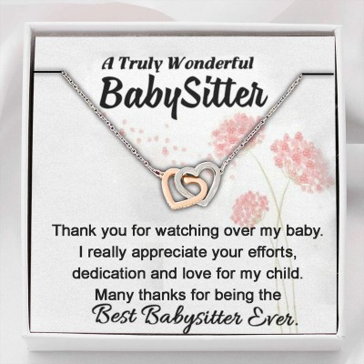 Rakva Babysitter Necklace, A Truly Wonderful Babysitter Gift, Thank You Necklace Rhodium Zircon Sterling Silver Pendant Set