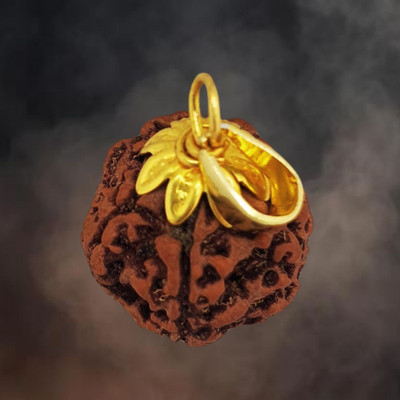 HAPPY CREATION Original 6 Mukhi Rudraksha with Certificate Gold-plated Beads Brass, Wood Pendant Set