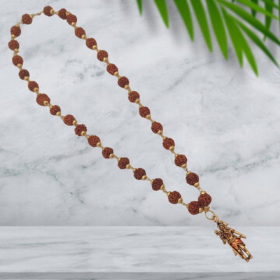 Kuttumb Gems & Jewels Most Demanded Bhagwan Mahadev Dotted Locket Pendant With 5 Mukhi Rudraksha Mala Gold-plated Brass Pendant Set