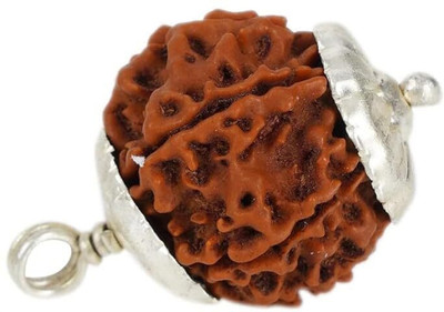 Kuttumb Gems & Jewels Best Nepali 5 Mukhi Rudraksha Original Five Face Rudraksha Metal Capping Wood Pendant