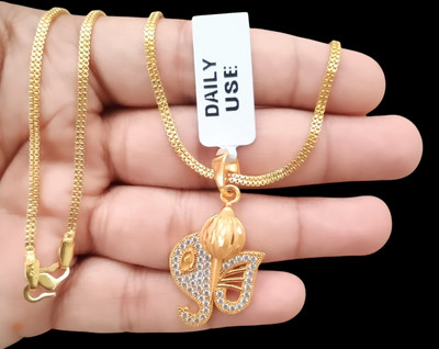 DIVS FASHION Ganeshji diamonds designer pendant with gold plated chain Gold-plated Brass Pendant