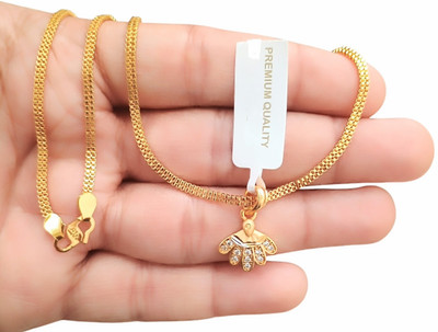SAPNAPALACE TuLIP STYLIS FLORAL GOLD DIMOND SMALL SIZED PENDANT WITH 2 LINE CHAIN Gold-plated Diamond Brass Pendant Set
