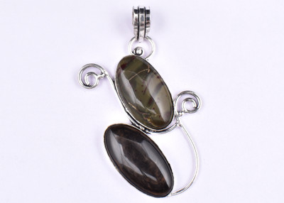 AAR Jewels Handmade Pendant Necklace Rhodium Agate Metal Pendant