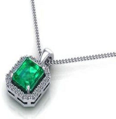 Ceylonmine01 Emerald Stone & American Diamond Pendant Lightweight & Stylish for All Occasions Silver Emerald Stone Pendant