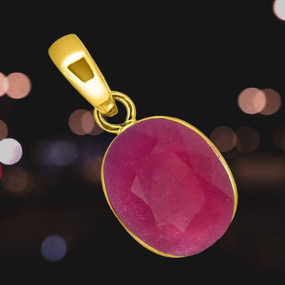 Gemzonite Natural Ruby Pendant A+ Quality Gemstone For Men & Women Gold-plated Ruby Brass