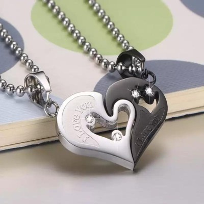 m a enterprises His and Hers Lover Couple I Love You Heart Locket With Chain Silver Alloy