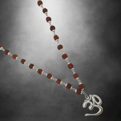 FLY PL STORE Brown Natural Rudraksha Mala Silver plated Mala Silver Beads Brass, Wood Locket Set