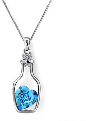 Teeragaj C 21_blu-botlle pend Sterling Silver, Platinum Cubic Zirconia Stone Pendant Set