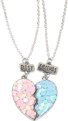 RVM Jewels BFF Necklace Set for 2 Girls Matching Heart Pendant Friendship Chains Pink Blue Alloy